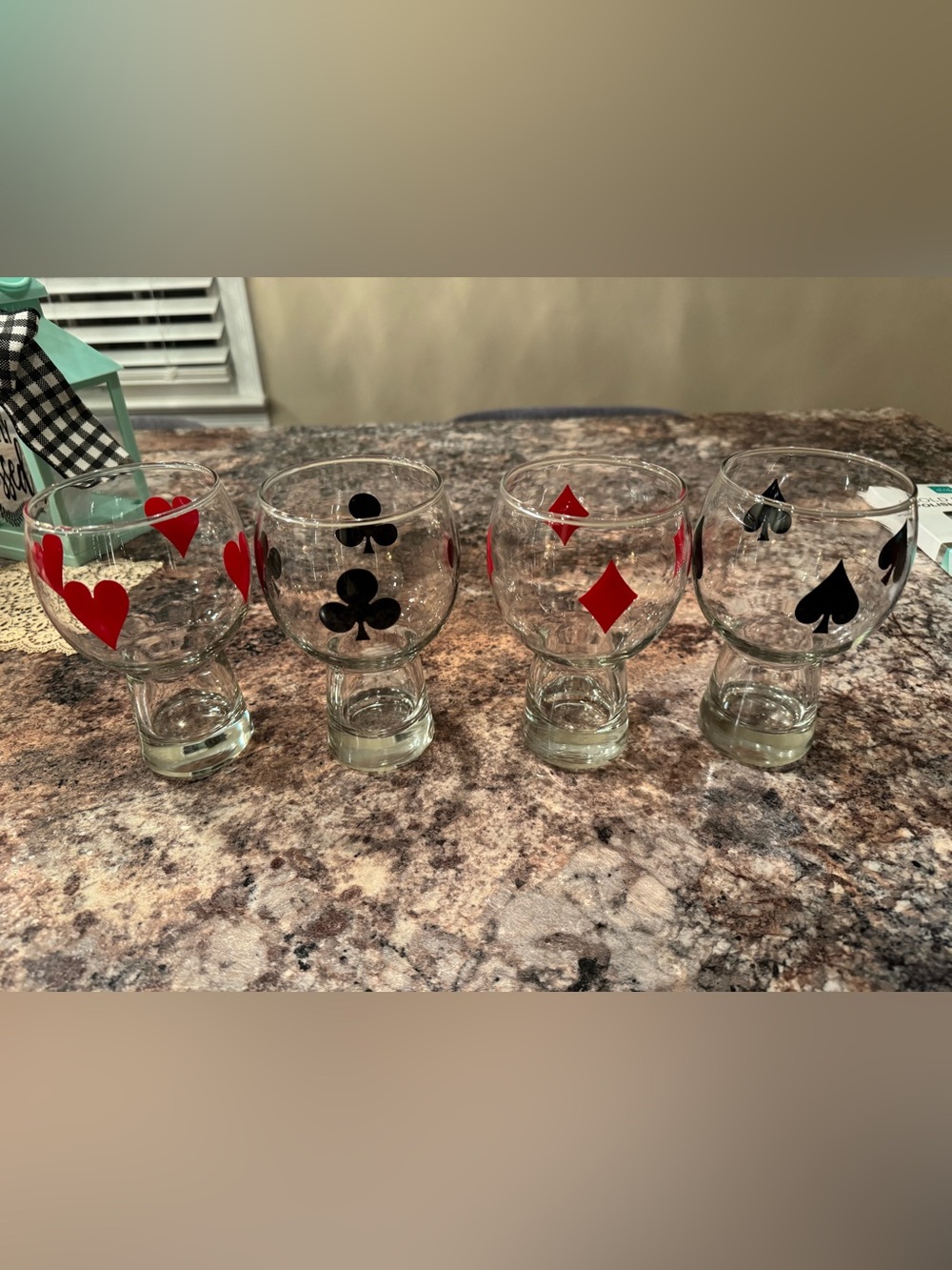 Set of Playing Card Theme Goblet Glasses - Red & Black